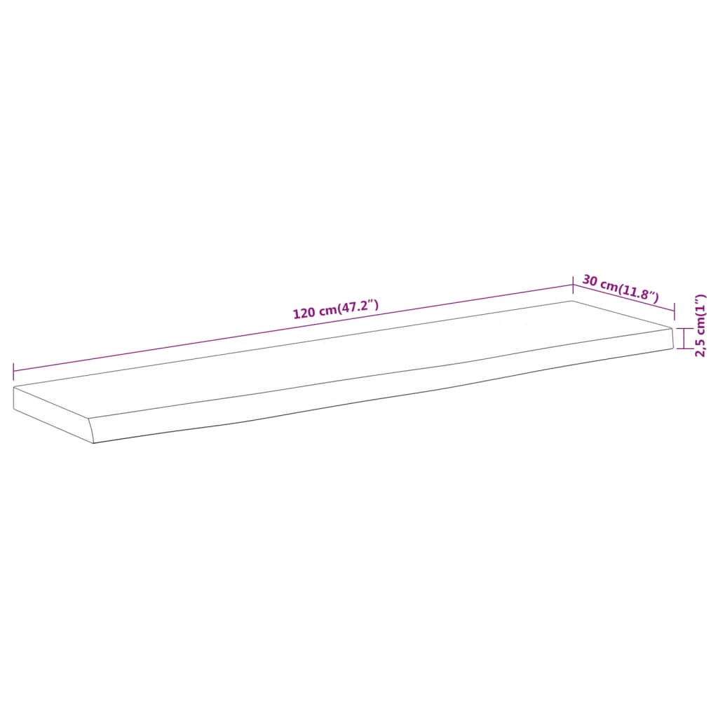 Prateleira de parede retangular 120x30x2,5 cm acácia maciça