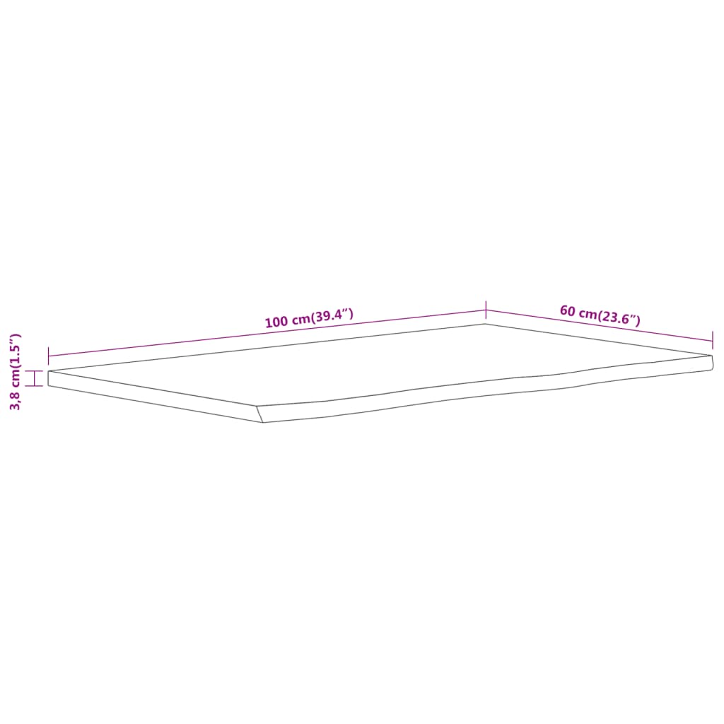 Bancada de casa de banho retangular 100x60x3,8 cm acácia maciça