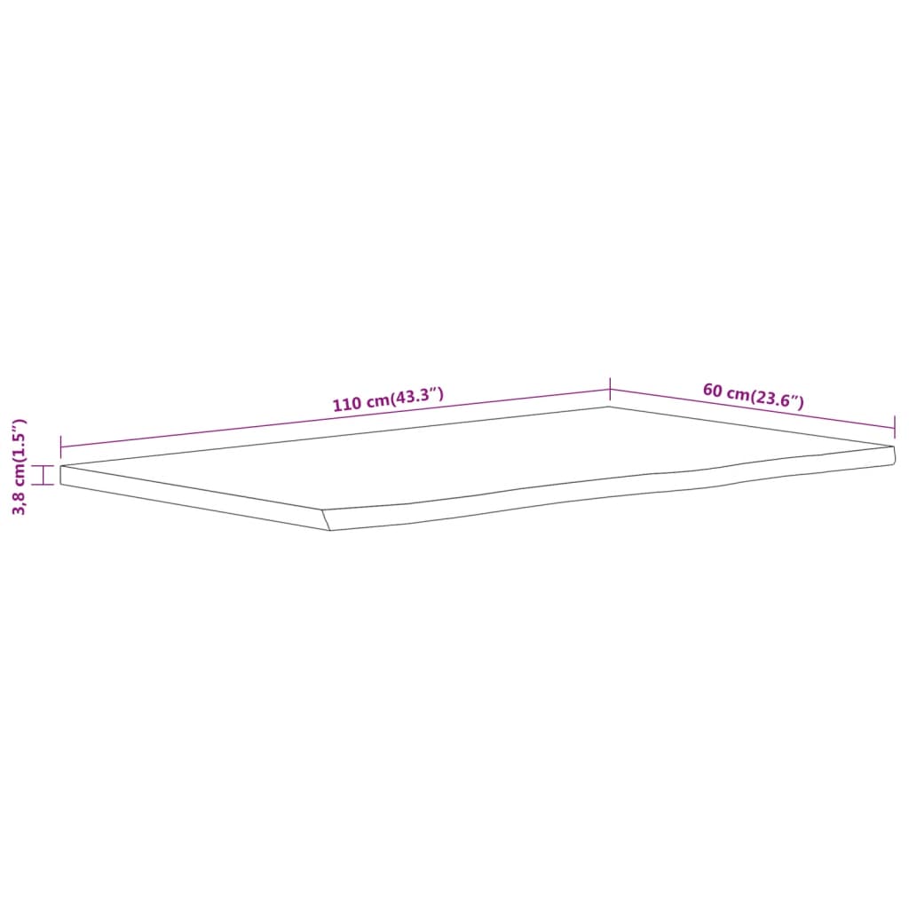 Bancada de casa de banho retangular 110x60x3,8 cm acácia maciça