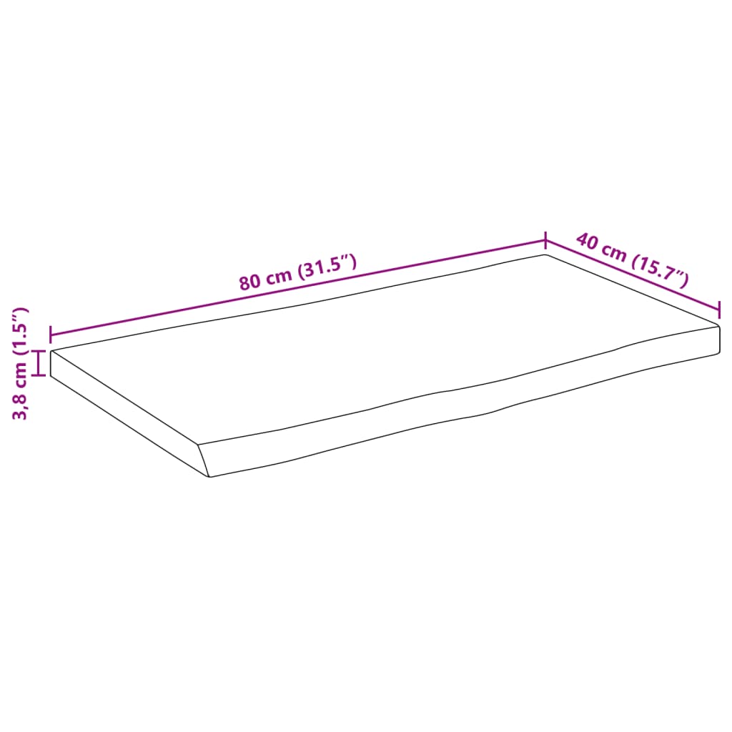 Tampo de mesa c/ borda viva 80x40x3,8 cm mangueira maciça