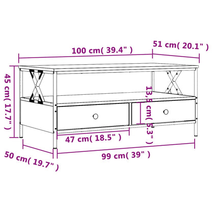 Mesa de centro 100x51x45cm derivados de madeira cinzento sonoma