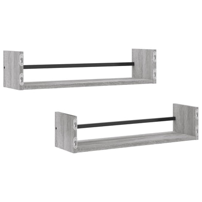 Prateleiras de parede c/ barras 2 pcs 60x16x14 cm cinza sonoma