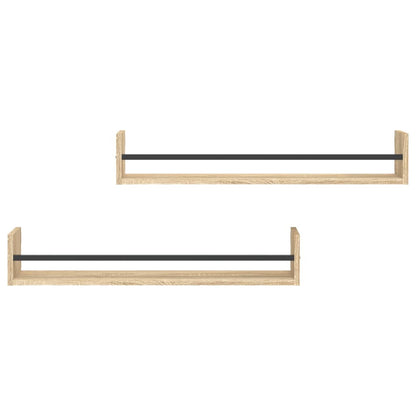 Prateleiras de parede c/ barras 2pcs 80x16x14cm carvalho sonoma