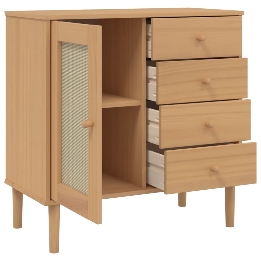 Aparador SENJA aspeto de vime 80x40x80 cm pinho maciço castanho