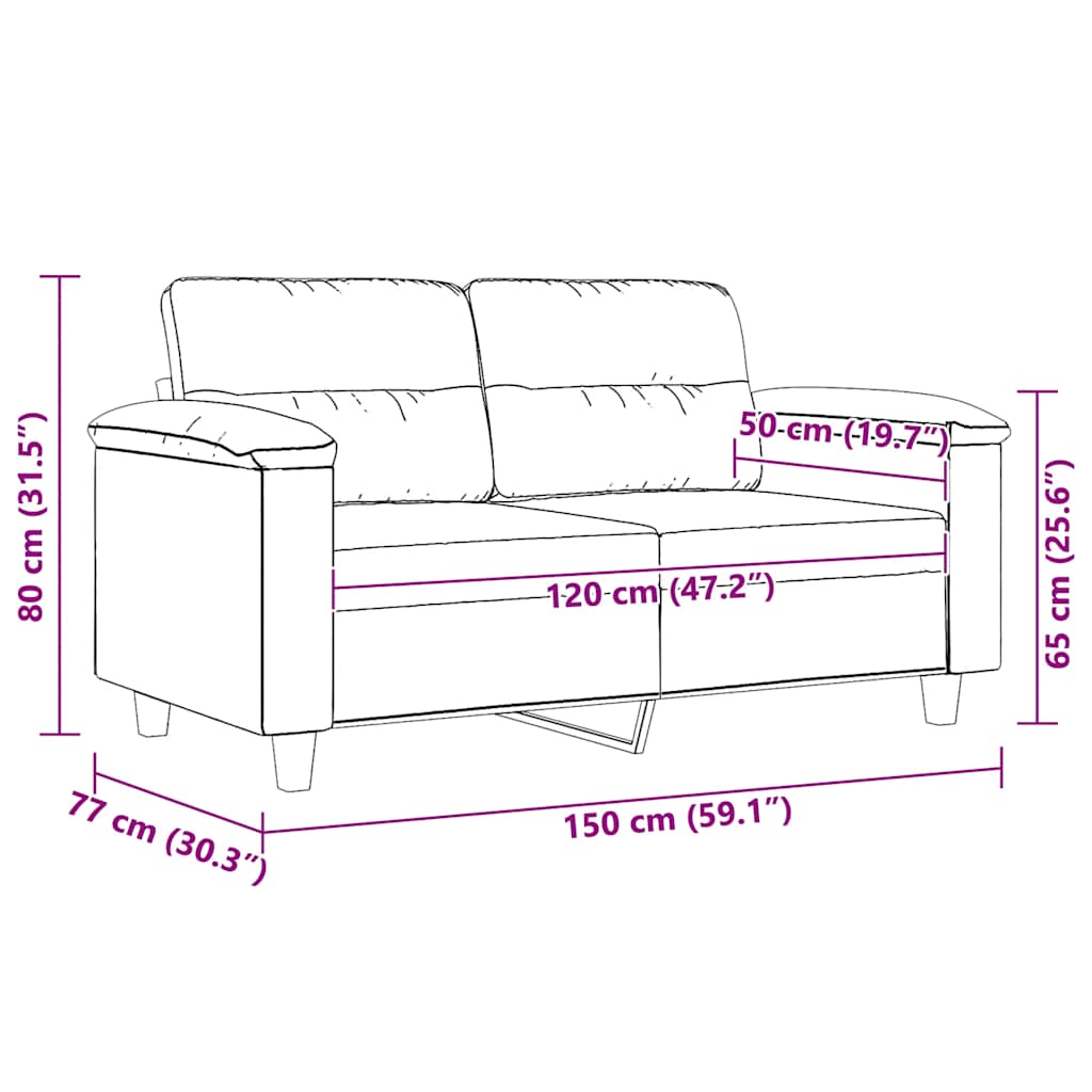 Sofá de 2 lugares 120 cm tecido de microfibra cor creme