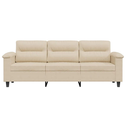 Sofá de 3 lugares 180 cm tecido de microfibra creme