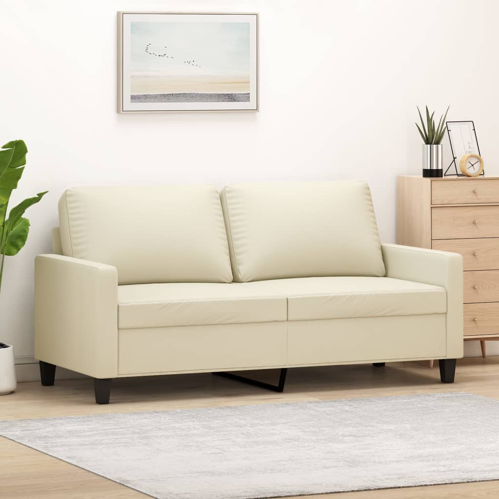 Sofá de 2 lugares 140 cm couro artificial cor creme