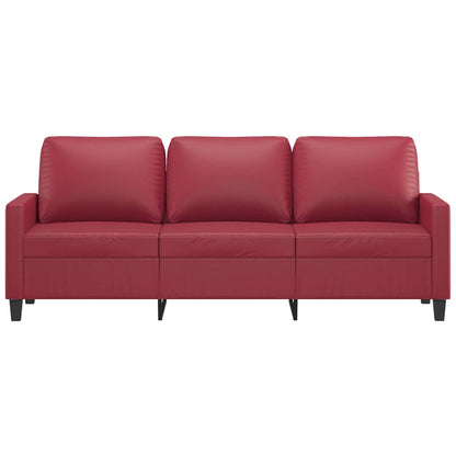 Sofá de 3 lugares 180 cm couro artificial vermelho tinto