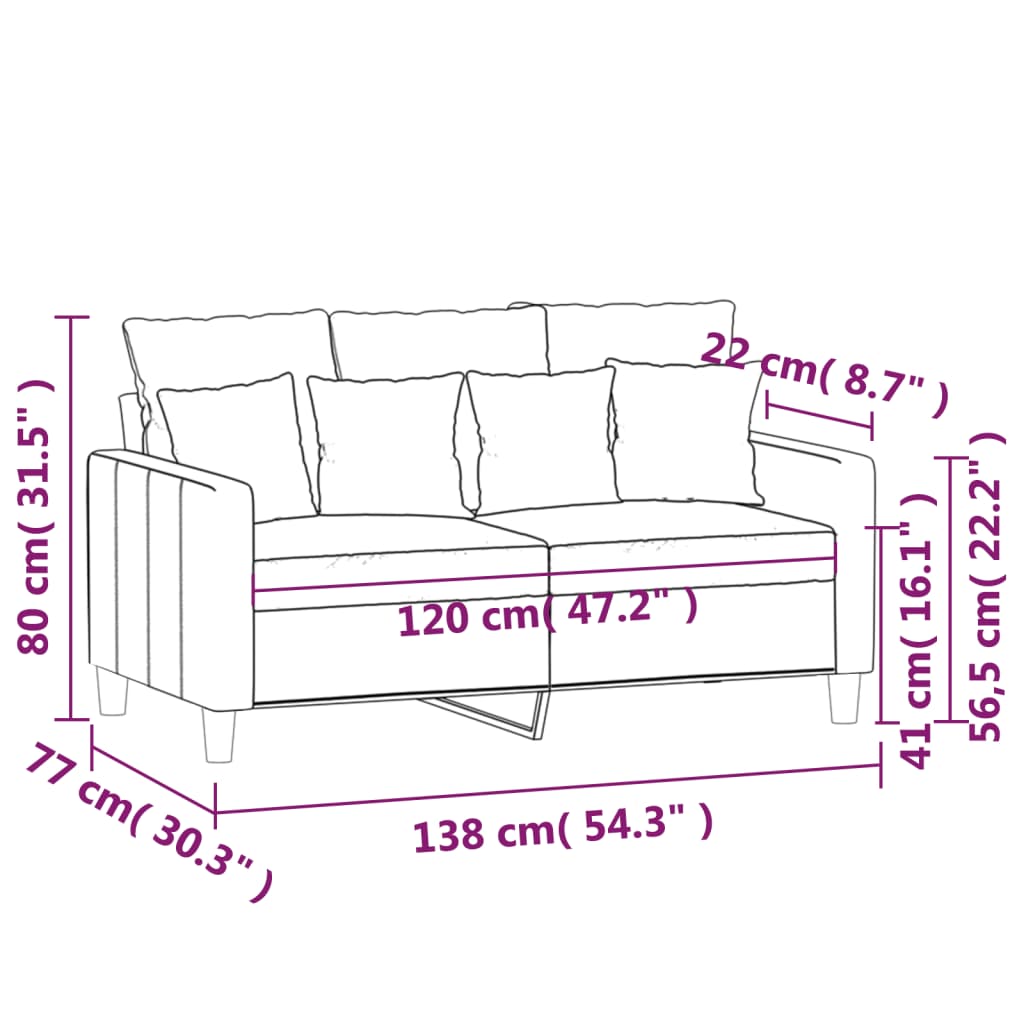 Sofá de 2 lugares 120 cm veludo cinzento-claro