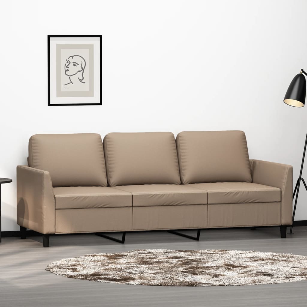 Sofá de 3 lugares 180 cm couro artificial cor cappuccino