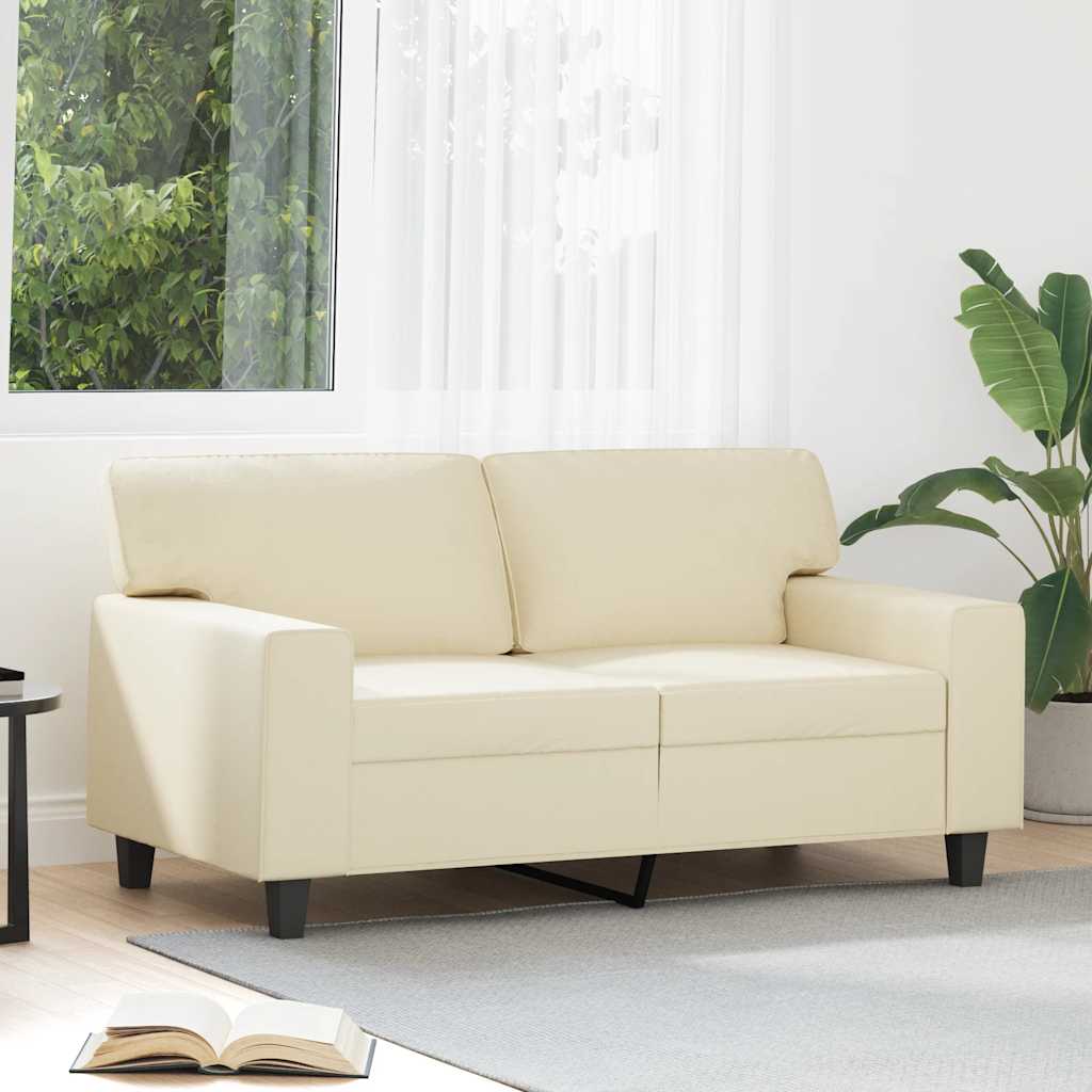 Sofá de 2 lugares 120 cm couro artificial cor creme