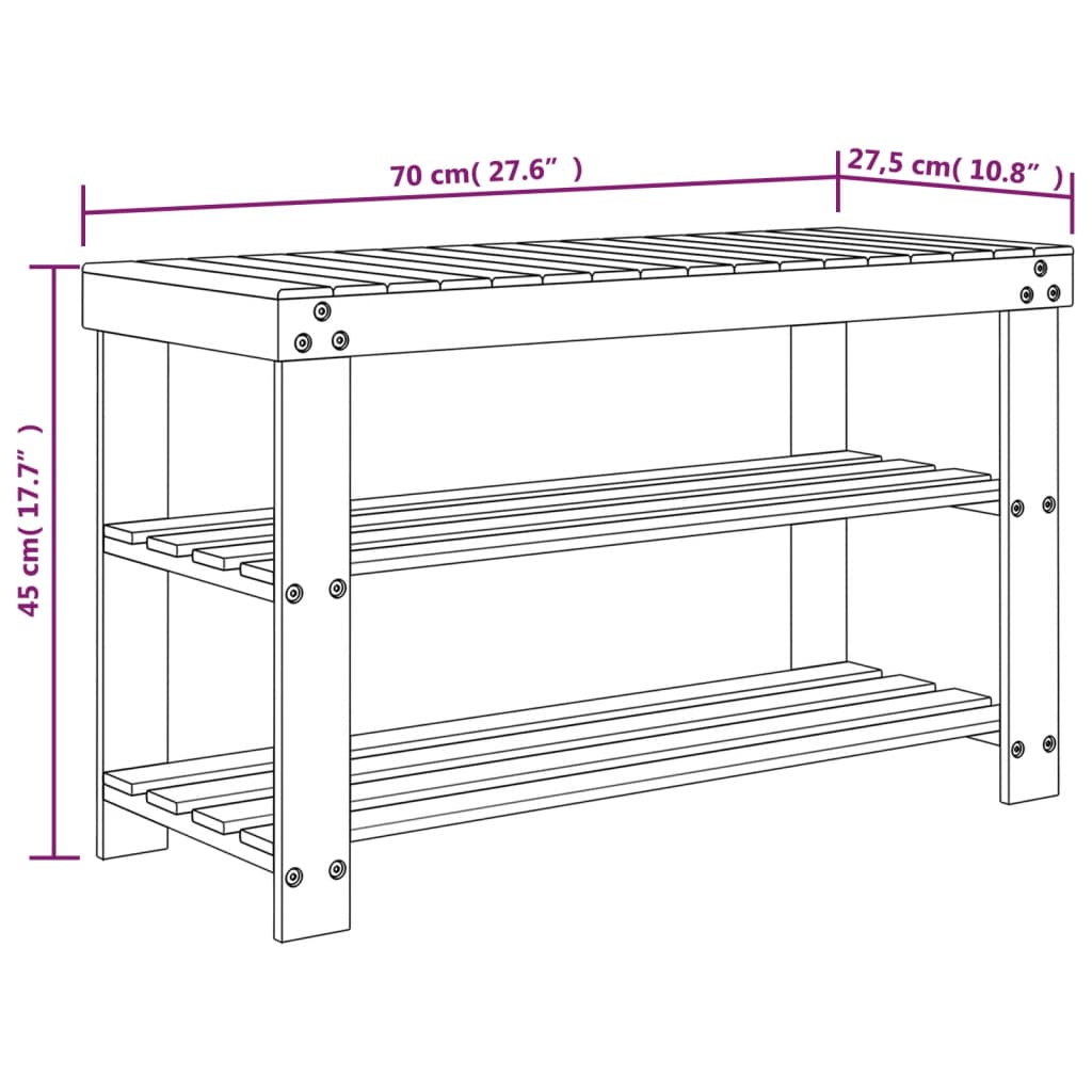 Sapateira com 3 prateleiras 70x27,5x45 cm bambu
