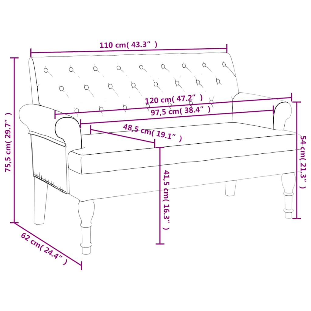 Banco com encosto cinza escuro 120x62x75,5 cm tecido