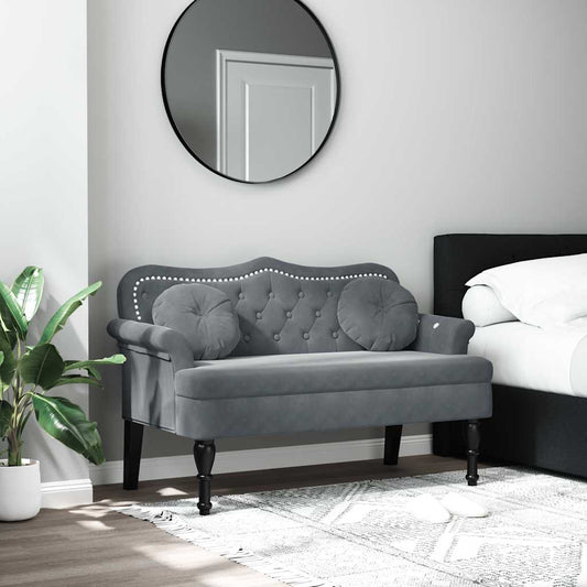 Banco com almofadas cinza escuro 120,5x65x75 cm veludo