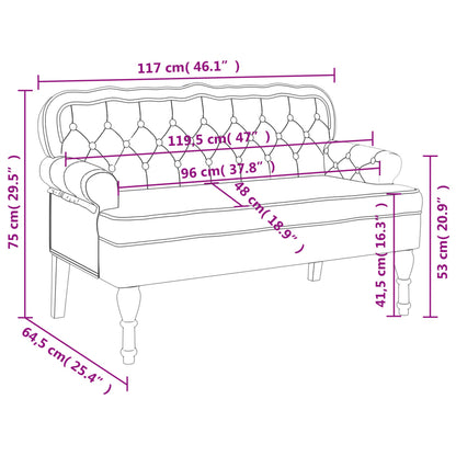 Banco com encosto cinza claro 119,5x64,5x75 cm veludo