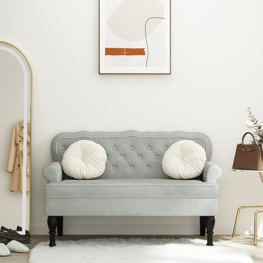 Banco com encosto cinza claro 119,5x64,5x75 cm veludo