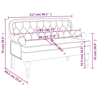 Banco com encosto 119,5x64,5x75 cm veludo cinzento-escuro