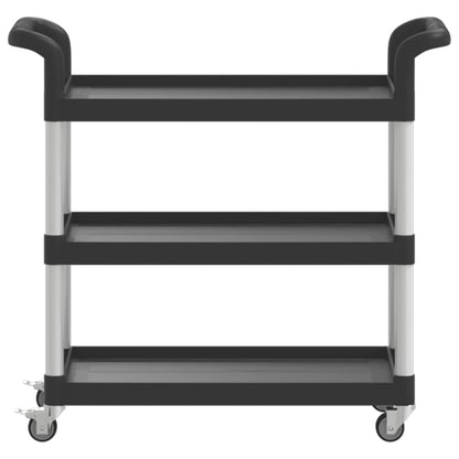 Carrinho c/ 3 prateleiras 77x34x72 cm alumínio preto
