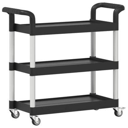 Carrinho c/ 3 prateleiras 77x34x72 cm alumínio preto