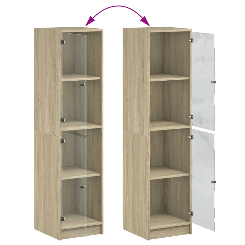 Aparador alto c/ portas de vidro 35x37x142 cm carvalho sonoma