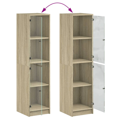 Aparador alto c/ portas de vidro 35x37x142 cm carvalho sonoma