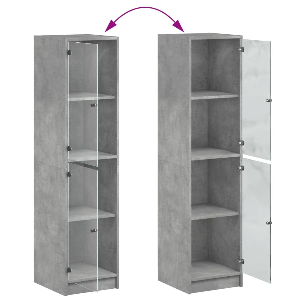 Aparador alto c/ portas de vidro 35x37x142 cm cinza cimento