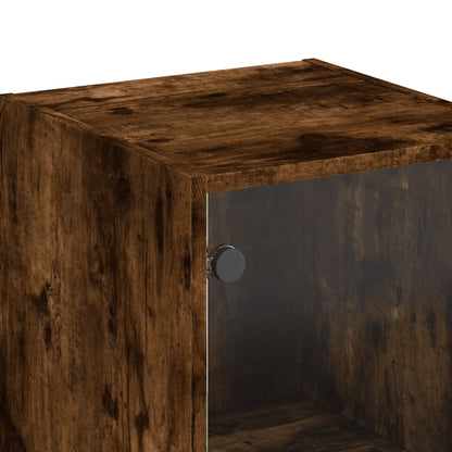 Aparador alto c/ portas de vidro 35x37x142 cm carvalho fumado