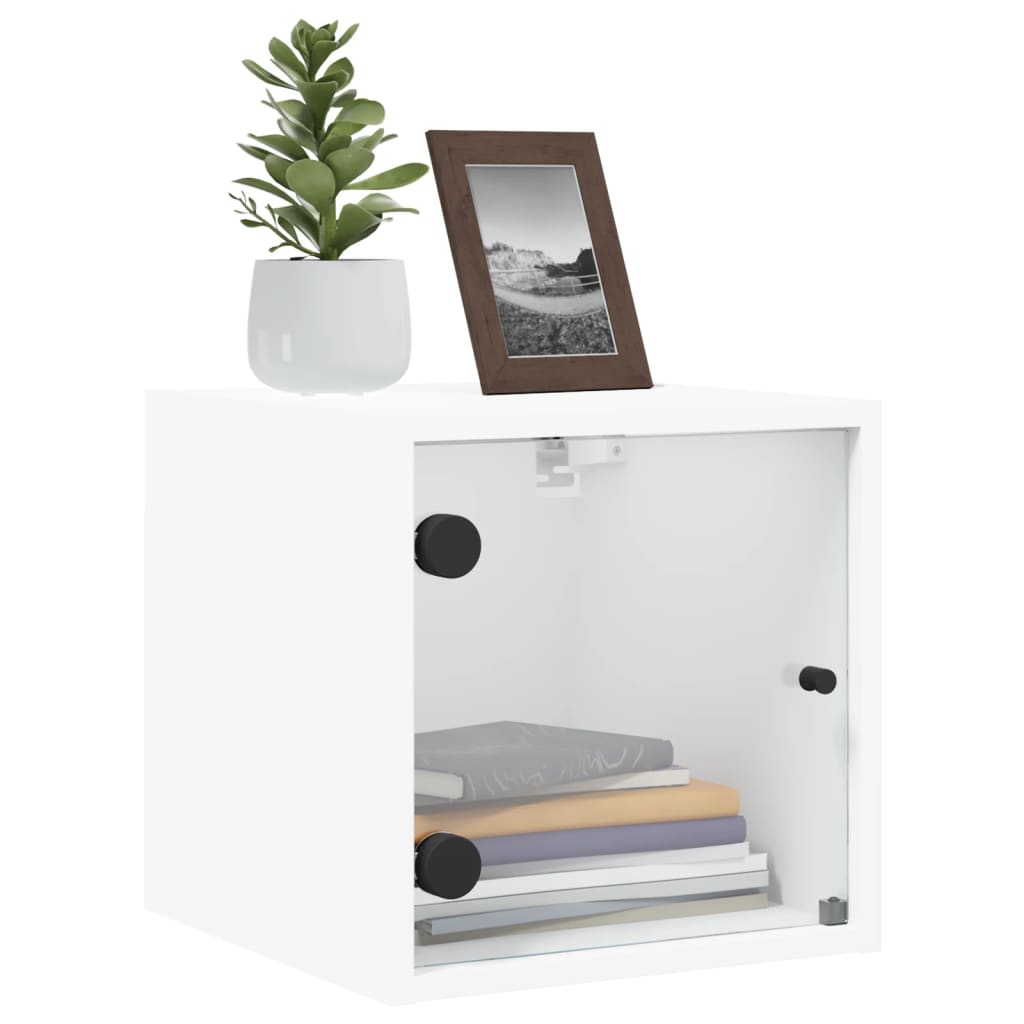 Mesas de cabeceira c/ portas de vidro 2 pcs 35x37x35 cm branco