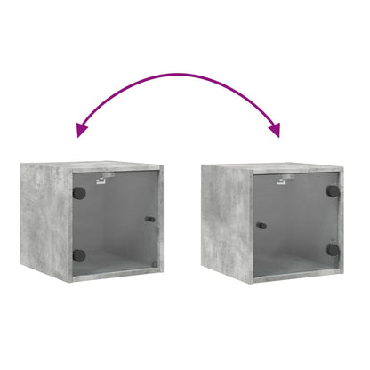 Mesa de cabeceira c/ porta de vidro 35x37x35cm cinzento cimento