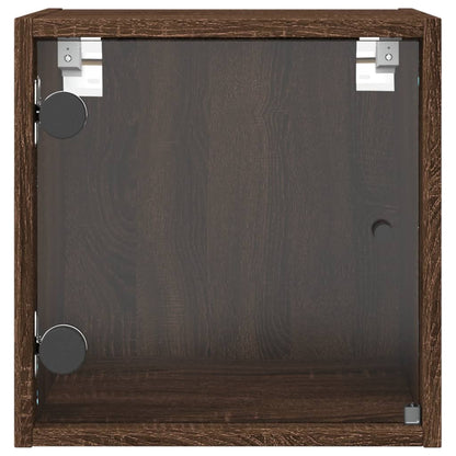 Mesas cabeceira portas vidro 2 pcs 35x37x35cm carvalho castanho