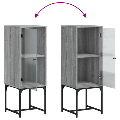 Armário de apoio c/ porta de vidro 35x37x100 cm cinza sonoma