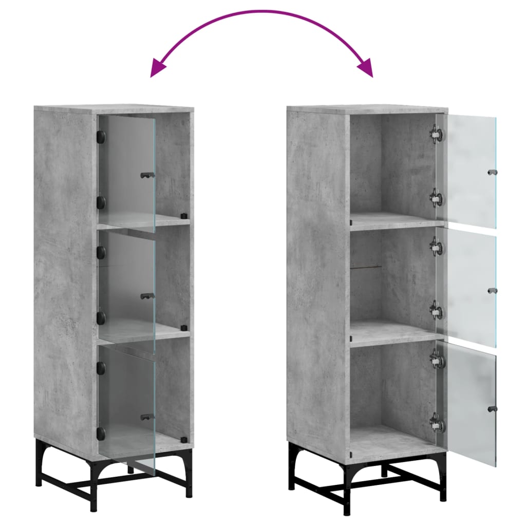 Aparador alto c/ portas de vidro 35x37x120 cm cinzento cimento