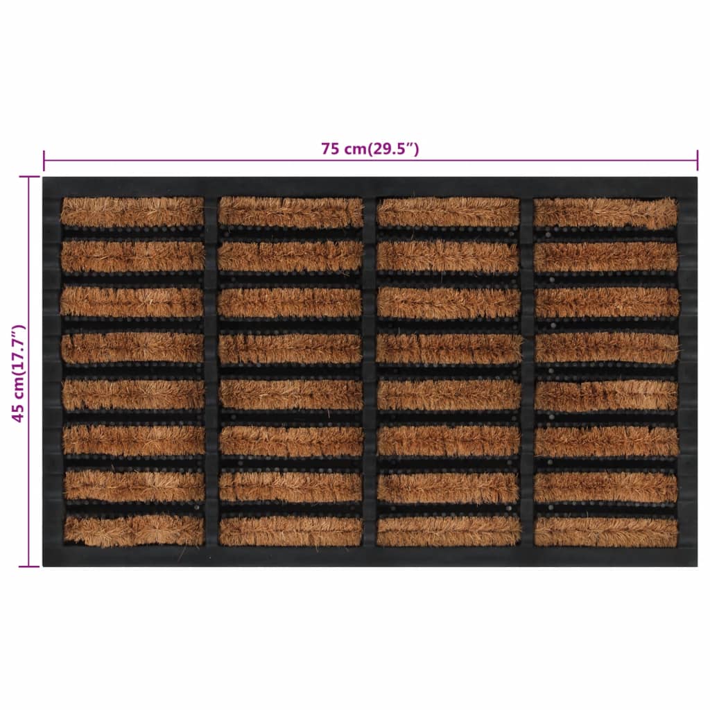 Tapete de porta retangular 45x75 cm borracha e fibra de coco
