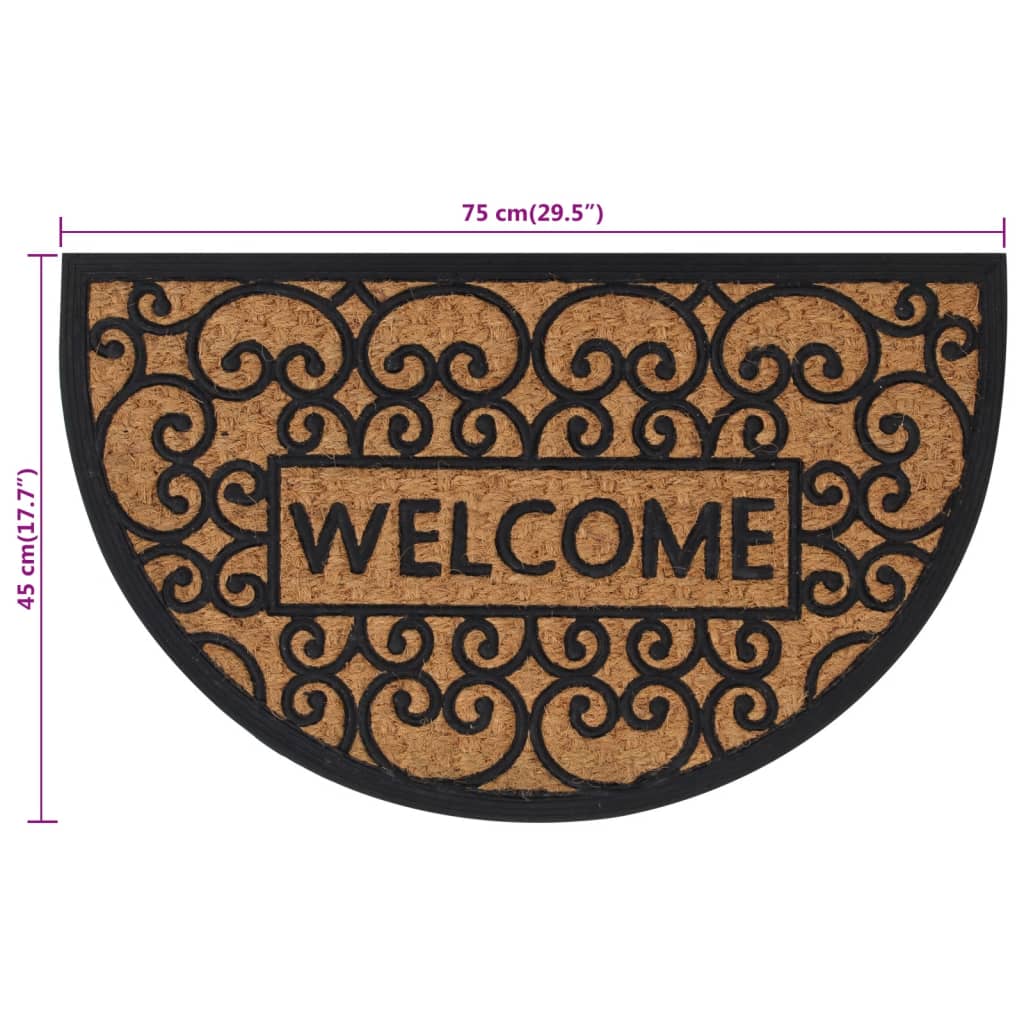 Tapete de porta semicircular 45x75 cm borracha e fibra de coco