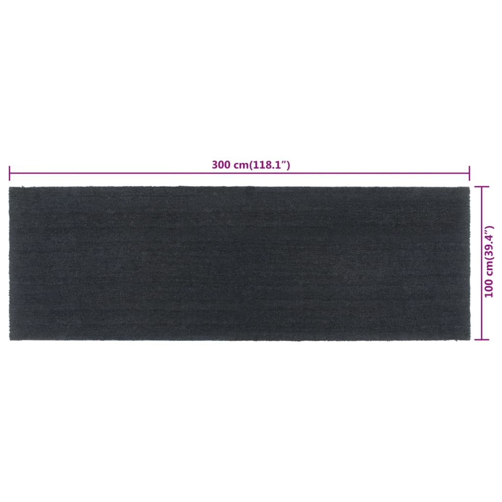 Tapete de porta 100x300 cm fibra de coco tufada cinzento escuro