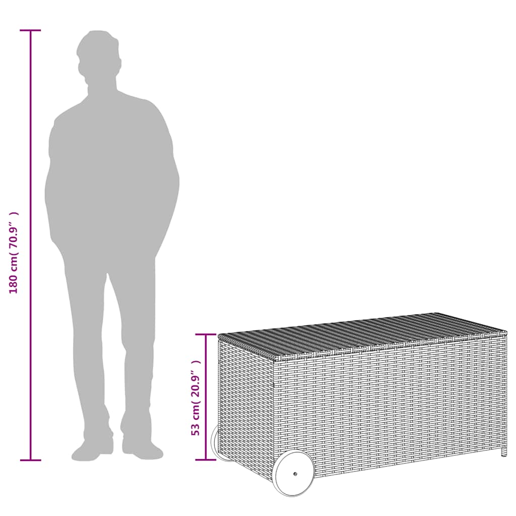 Caixa de arrumação para jardim com rodas 190L vime PE preto