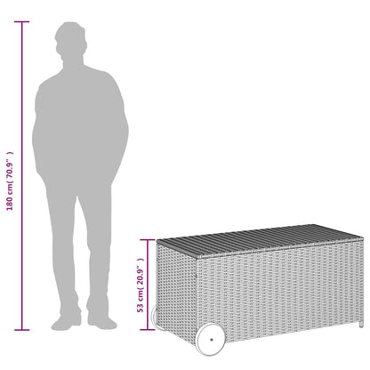 Caixa de arrumação para jardim com rodas 190L vime PE preto