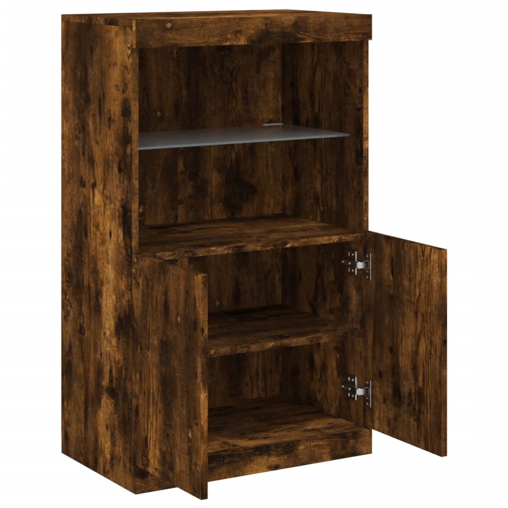 Aparador com luzes LED 60,5x37x100 cm carvalho fumado