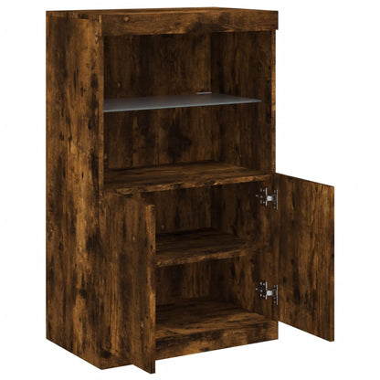 Aparador com luzes LED 60,5x37x100 cm carvalho fumado