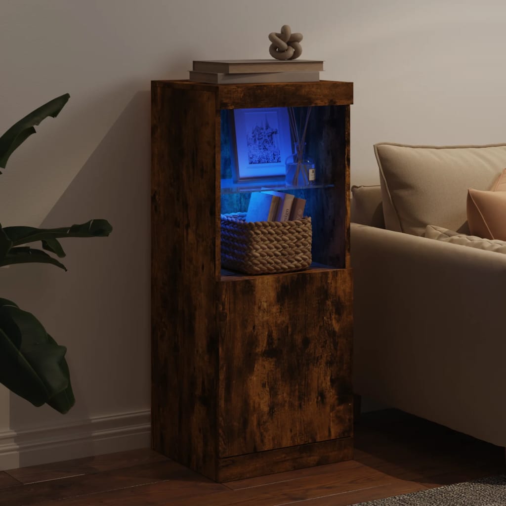 Aparador com luzes LED 41x37x100 cm carvalho fumado