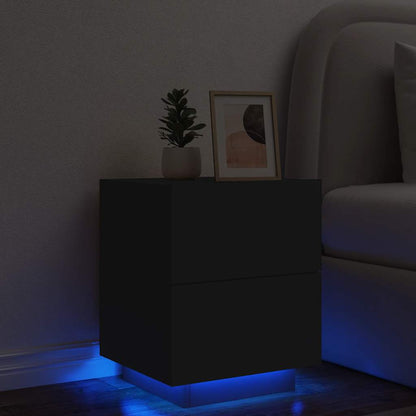 Mesa de cabeceira com luzes LED derivados de madeira preto