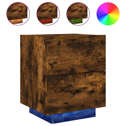 Mesas cabeceira c/ LEDs 2 pcs derivados madeira carvalho fumado