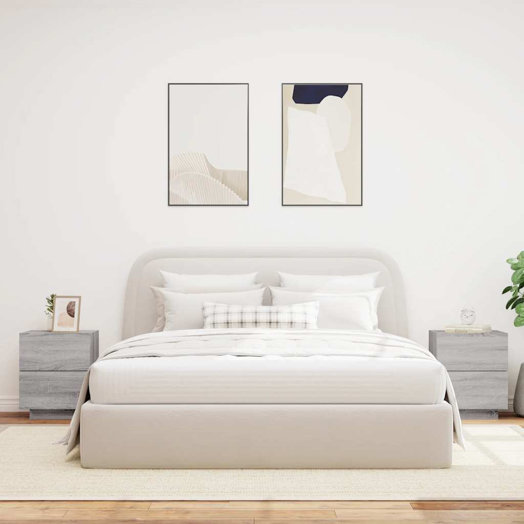 Mesas cabeceira c/ LEDs 2 pcs derivados madeira cinza sonoma