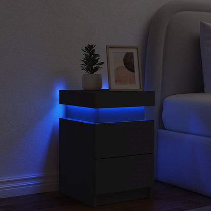 Mesa de cabeceira com luzes LED 35x39x55 cm preto