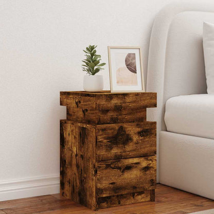 Mesa de cabeceira com luzes LED 35x39x55 cm carvalho fumado