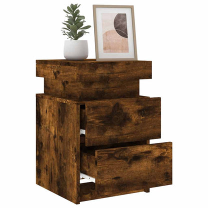 Mesa de cabeceira com luzes LED 35x39x55 cm carvalho fumado