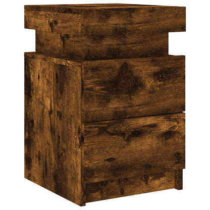 Mesa de cabeceira com luzes LED 35x39x55 cm carvalho fumado
