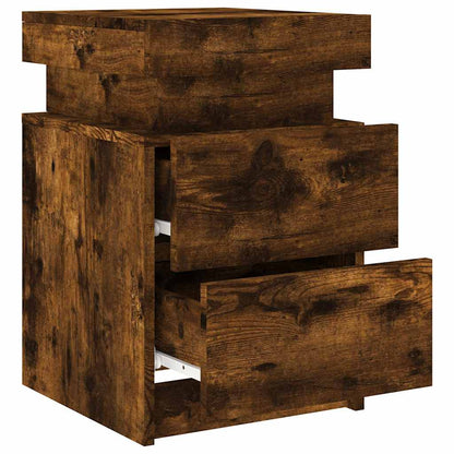 Mesa de cabeceira com luzes LED 35x39x55 cm carvalho fumado