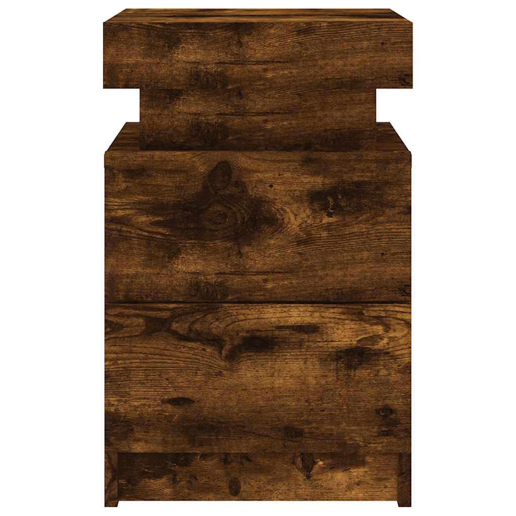 Mesa de cabeceira com luzes LED 35x39x55 cm carvalho fumado