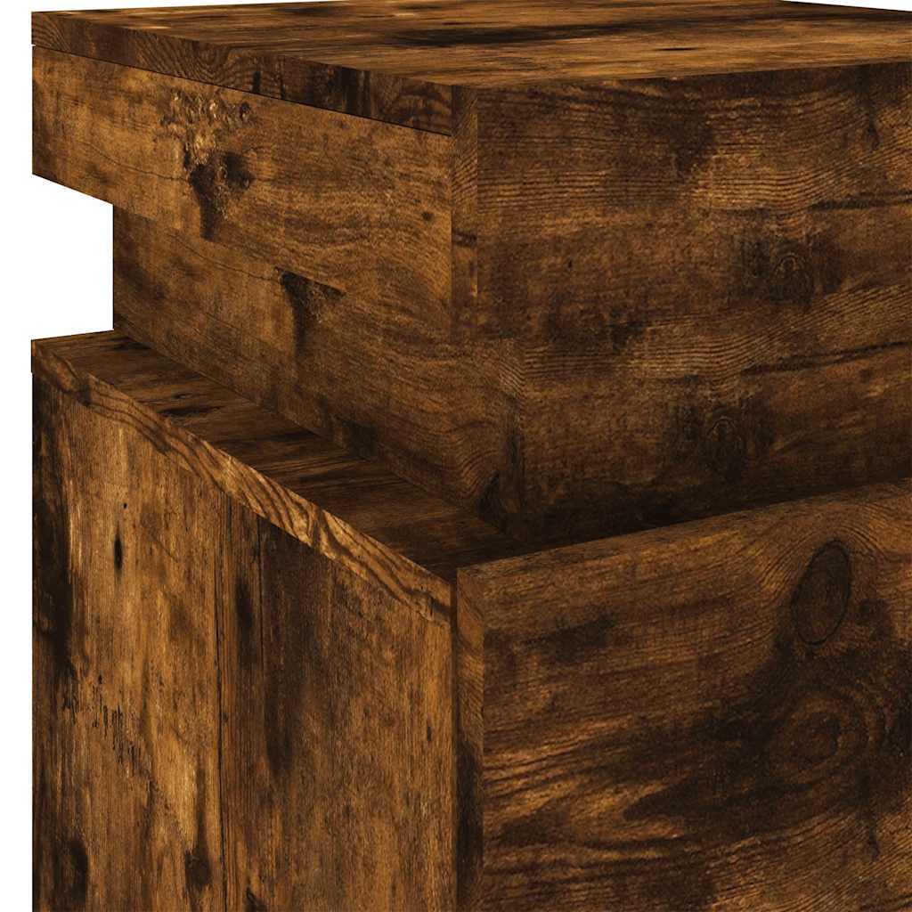 Mesa de cabeceira com luzes LED 35x39x55 cm carvalho fumado